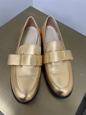 Tibi Metallic Gold Leather Loafers for Women